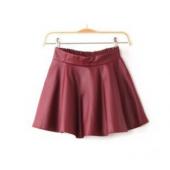 kostenLoser Versand hohe Taille Röcke Womens Rock Damen caual elastischen Bund Mini gefalteten LederRöcke weibliche