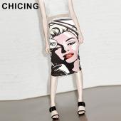 chicing Marilyn monroe Print hohe Taille Stift lässig Zurück nach Bodycon röhre wickeln Damen Sommer Midi Röcken b15