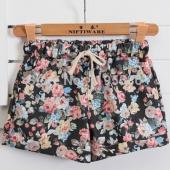 kostenLoser Versand Damen Mode Floral elastischen Bund Tunnelzug Baumwolle Hosen für die kurzen Hosen und Frau lässig