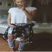 Damen Damen schlank Verblasst Riss lässig coole Denim Jeans Dünnen slim fit Cotton Verblasste Riss lässig coole Denim