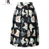 Damen hohe Taille casual Skater süße Katze Animal Prints Rock 3 Farben Frühjahr Sommer Mode