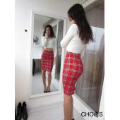 Damen klassiker Rot karierten hohe Taille Midi Bleistift Rock mit split im Frühjahr heiß Verkauf in aktien Zurück