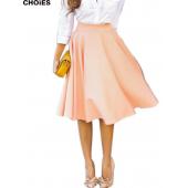 choies Damen perfekte pfirsich Rosa Bundfalten eine linie saias Femininas geweitete hohe Taille Midi Skater Rock