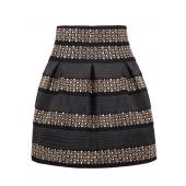 neuer trend Damen Mode Schwarz hohe Taille Rivet Gestreiften Rock eine Grösse