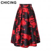 chicing Sommer Vintage pfirsichblüte Blumenmustern BallKleid gefalteten Midi Skater Damen saias a148012 Knielange