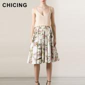 chicing Sommer Vintage pfirsichblüte Blumenmustern BallKleid gefalteten Midi Skater Damen saias a148012 Knielange