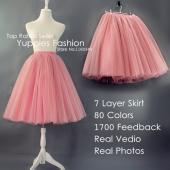 1700 stimmen 7 Schichten tüll Rock Summer Style hohe tailliertes Midi Röcke Womens Tutu Maxi gefalteten Rock faldas
