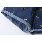 Mode Damen Koreanischen Sommer Banane Blume Stickereien Baumwolle Curling plus Size casual weibliche Taille Denim