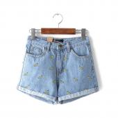 Mode Damen Koreanischen Sommer Banane Blume Stickereien Baumwolle Curling plus Size casual weibliche Taille Denim