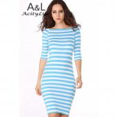 heißes Verkauf neuer Stil casual Streifen Farbe blockHälfte Ärmel slim hüfte ein Stück Kleid Damen Bodycon