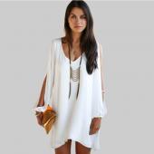 neue Sommer Chiffon kurzen Kleid Damen Locker sexy v Hals auch eine linie casual Mini Shirt Kleid mit Weissen stränden