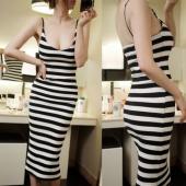 sexy Damen Urlaub casual Spaghetti Gestreiften Sommer Beach Party im langen Kleid