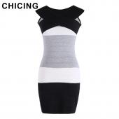 chicing neue Mode Damen sexy Kleid schrägstrich Hals Verband von der Schulter Scheide hohe Taille Mini Bodycon Kleider