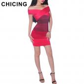 chicing neue Mode Damen sexy Kleid schrägstrich Hals Verband von der Schulter Scheide hohe Taille Mini Bodycon Kleider