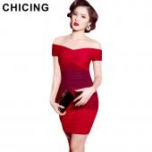 chicing neue Mode Damen sexy Kleid schrägstrich Hals Verband von der Schulter Scheide hohe Taille Mini Bodycon Kleider