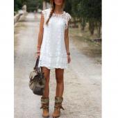 Vestidos Sommer elegant Damen casual solide kurze Ärmel slim Spitzen Mini Kleid mit sexy Weissen Kleid Damen