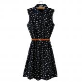 Sommer Stil neue Damen Kleid Katze Fussabdrücke Muster Zeigen Dünnen Hemd Kleid mit gürtel