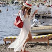 Damen Strand Dress sexy Sommer Weisse Chiffon Vestido lange Kleider Strickjacke Strand Bikini auf Urlaub neue Beachwea