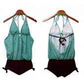 Grosshandel mit grün Gestreiften Shorts Tankini Schulterfreien Damen Bikini Baden free Shipping Grösse m l xl xxl xxxl