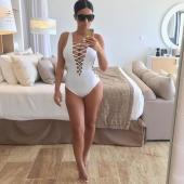 neue Mode Damen ein Stück Badehosen Summer Style Tiefe v Hals rückenfrei Lace up Badehosen Hebt plus Size Badeanzug