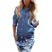 neueste Herbst Hemd Mode Damen Europa Stil casual Bluse Top lange Ärmel Blaue Revers knöpfe wieder split Hemd