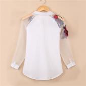 Mode Sommer elegante Damen Bluse Blume Stickereien Vintage T Shirts Organza Ärmel Tops und Grösse s 3xl