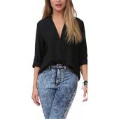 neue europäische Amerikanische Temperament Hals Sommer Hemden FreiZeit Damen lange Ärmel Hälfte Ärmel solide