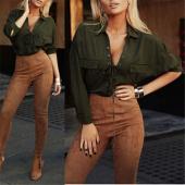 Mode Femininas Womens dreh Kragen Spitzen lange Ärmel Bluse sexy Weissen Chiffon Hemd Tops