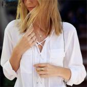 Mode Femininas Womens dreh Kragen Spitzen lange Ärmel Bluse sexy Weissen Chiffon Hemd Tops