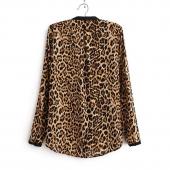 Mode Leopardenmuster Chiffon Damen Bluse Lady sexy lange Ärmel Top Hemd Lose plus Size Hals Leoparden Bluse freie