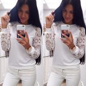neue Damen lange Ärmel Spitzen Hoodies süß lässig sweaterShirt Pullover Strickwaren White