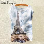 kaitingu neue Mode Frühling und Sommer Kurzärmelige T Shirt Damen höchstens Harajuku eiffelturm gedruckten T shirt