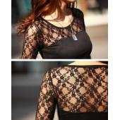 neue T Shirts spannen Floral Spitzen Patchwork Damen o Hals lange Ärmel slim fit einfache Tops camisetas Femininas