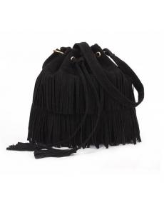 Damen WildLeder Kordelzug Eimer Tasche Damen vintage Handtasche Faux Fringe Quaste Schulter Crossbody Taschen Damen