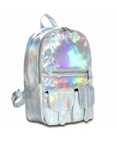 Mochila Masculina Rucksack Damen Silber Hologramm Laser Rucksack Herren Tasche Leder Holographische Multicolor