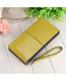 Damen Berühmte Marke öl Wachs Leder Reißverschluss Kupplung Brieftasche Weiblichen Candy Farbe