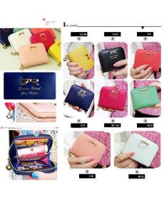 Fashional Stil Bunte Damen Dame Mini KunstLeder Bowknot Geldbörse Reißverschluss Um Brieftasche Kartenhalter