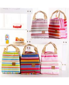 S376   Isoliert Kalten Leinwand Streifen Picknick Tragetasche Thermische Tragbare Lunchpaket Freies Verschiffen