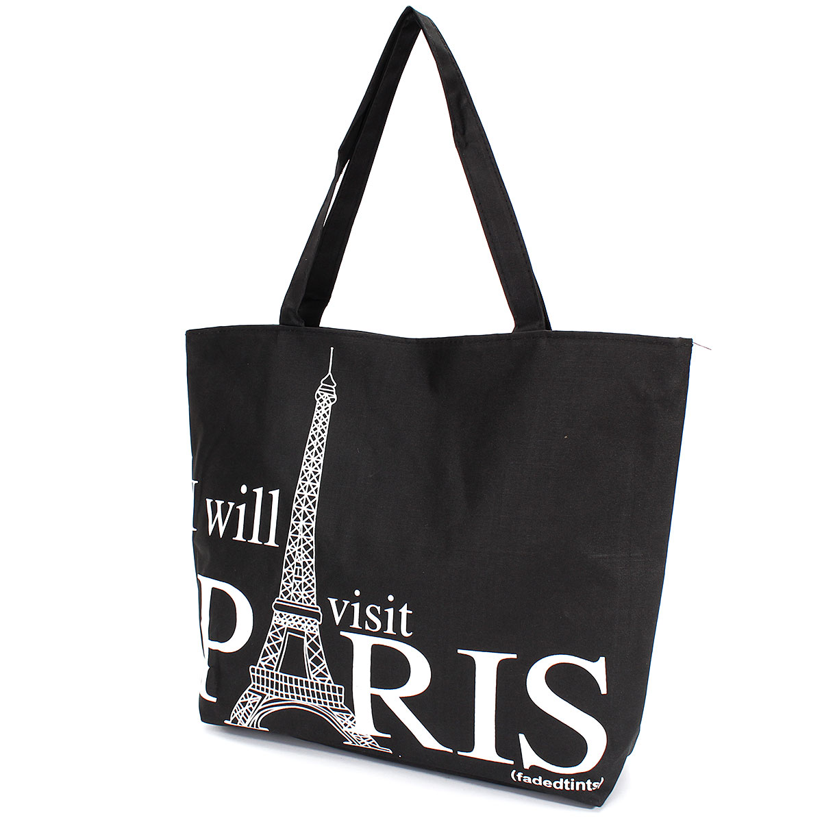 Große Raum Damen Leinwand Handtasche Zipper Einkaufs Umhängetasche Paris Eiffelturm Muster Mädchen