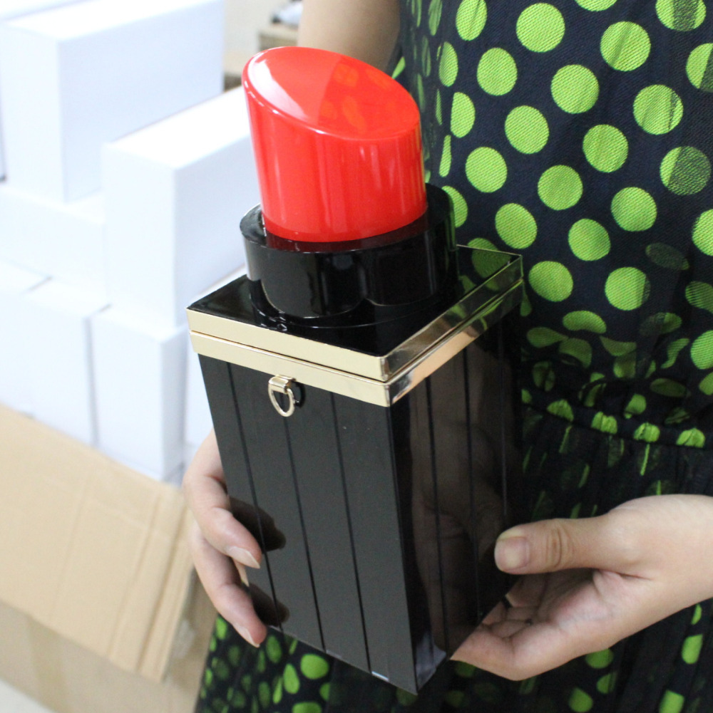 heißer Verkauf Schwarz Acryl Lippenstift Handtasche Abendgesellschaft Hand Tasche Kleine Kette Umhängetasche