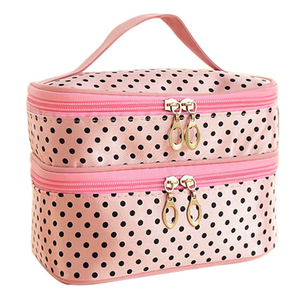 Doppel deck Damen Mode Kosmetiktasche Große Reise Dessous Bh Unterwäsche Dot Taschen Make Up Toiletry