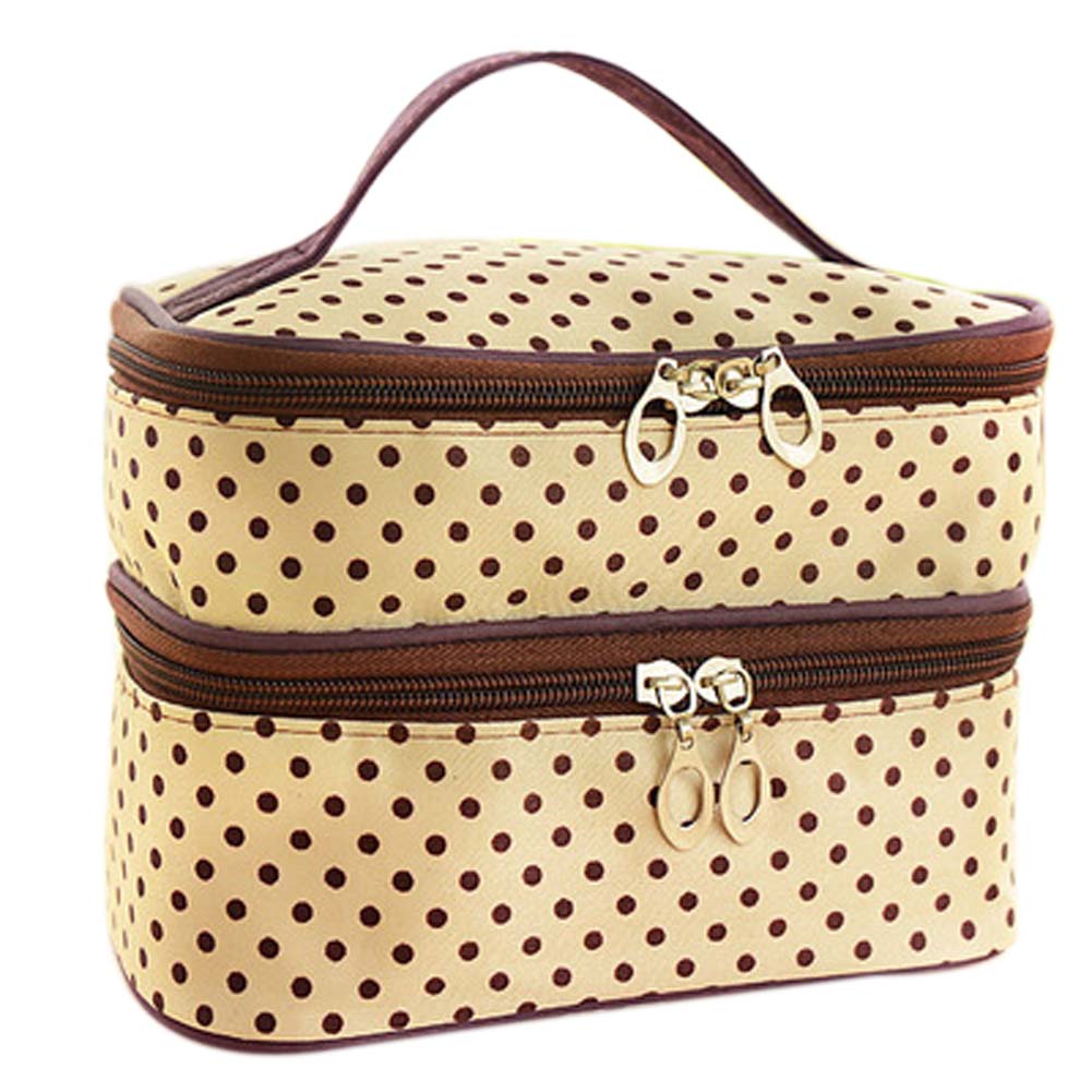 Doppel deck Damen Mode Kosmetiktasche Große Reise Dessous Bh Unterwäsche Dot Taschen Make Up Toiletry