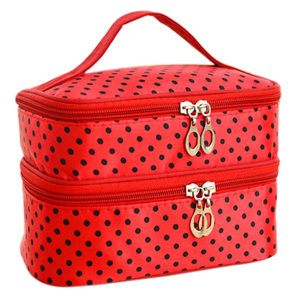 Doppel deck Damen Mode Kosmetiktasche Große Reise Dessous Bh Unterwäsche Dot Taschen Make Up Toiletry