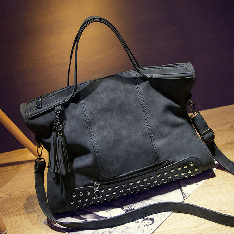 Niet Damen Leder Handtasche Mode Quaste Umhängetasche Vintage Umhängetasche große Top Griff Taschen Mum