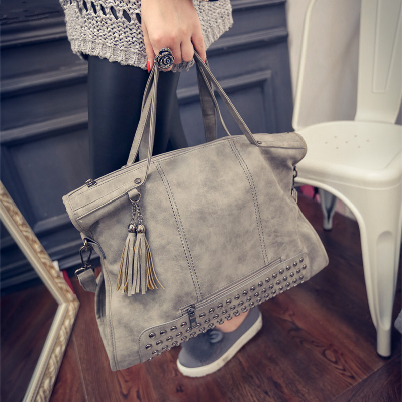 Niet Damen Leder Handtasche Mode Quaste Umhängetasche Vintage Umhängetasche große Top Griff Taschen Mum