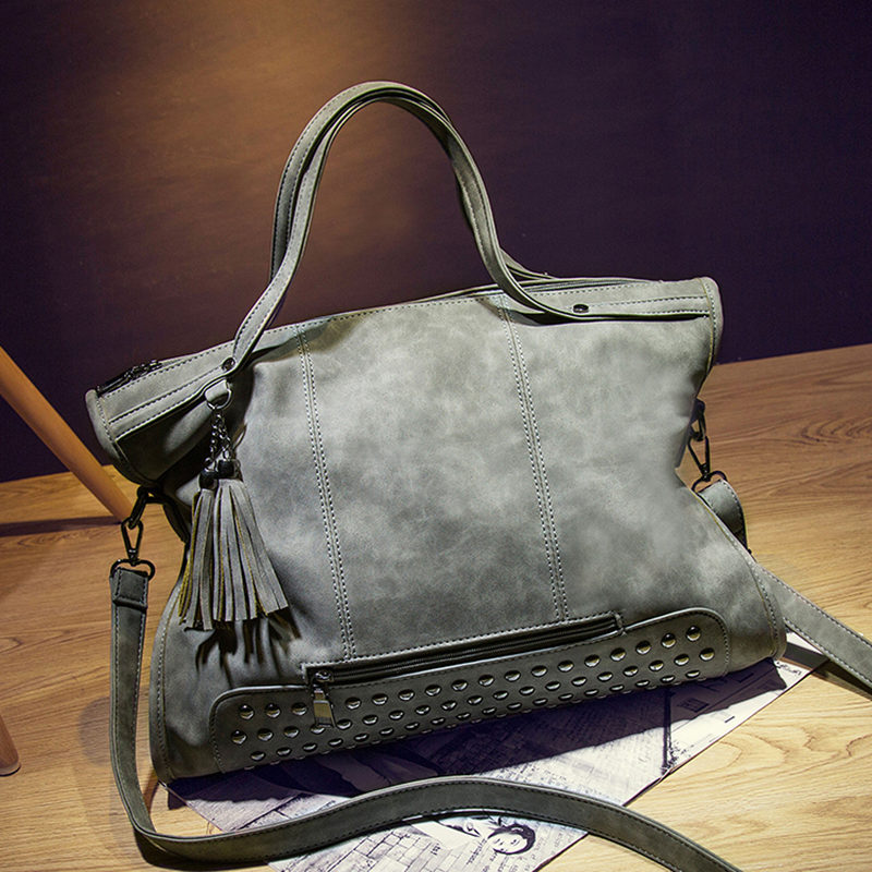 Niet Damen Leder Handtasche Mode Quaste Umhängetasche Vintage Umhängetasche große Top Griff Taschen Mum