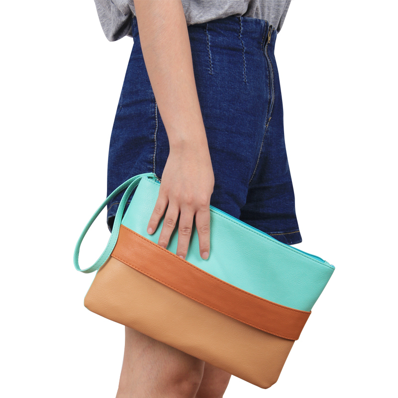 Mode Damen Handtasche Solide Patchwork Dame Tageskupplungen Neue Mode Weichen Mädchen Zipper Packet Mode Kurzen