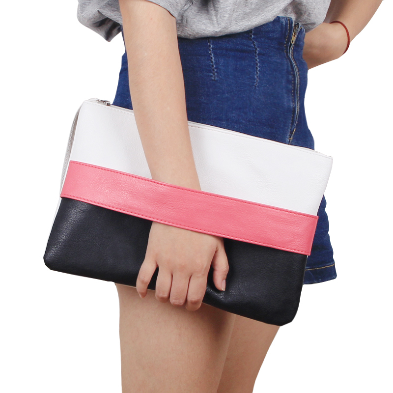 Mode Damen Handtasche Solide Patchwork Dame Tageskupplungen Neue Mode Weichen Mädchen Zipper Packet Mode Kurzen