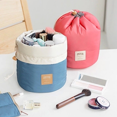 Hohe Qualität Tonnenförmige Reise Kosmetiktasche Nylon Kordelzug Elegante Trommel Waschen Taschen Makeup