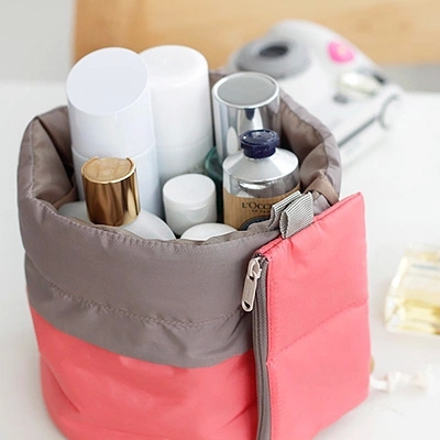 Hohe Qualität Tonnenförmige Reise Kosmetiktasche Nylon Kordelzug Elegante Trommel Waschen Taschen Makeup